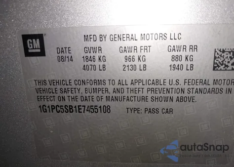 2014 Chevrolet Cruze 1Lt Auto z USA, uszkodzony, nr VIN 1G1PC5SB1E7455108